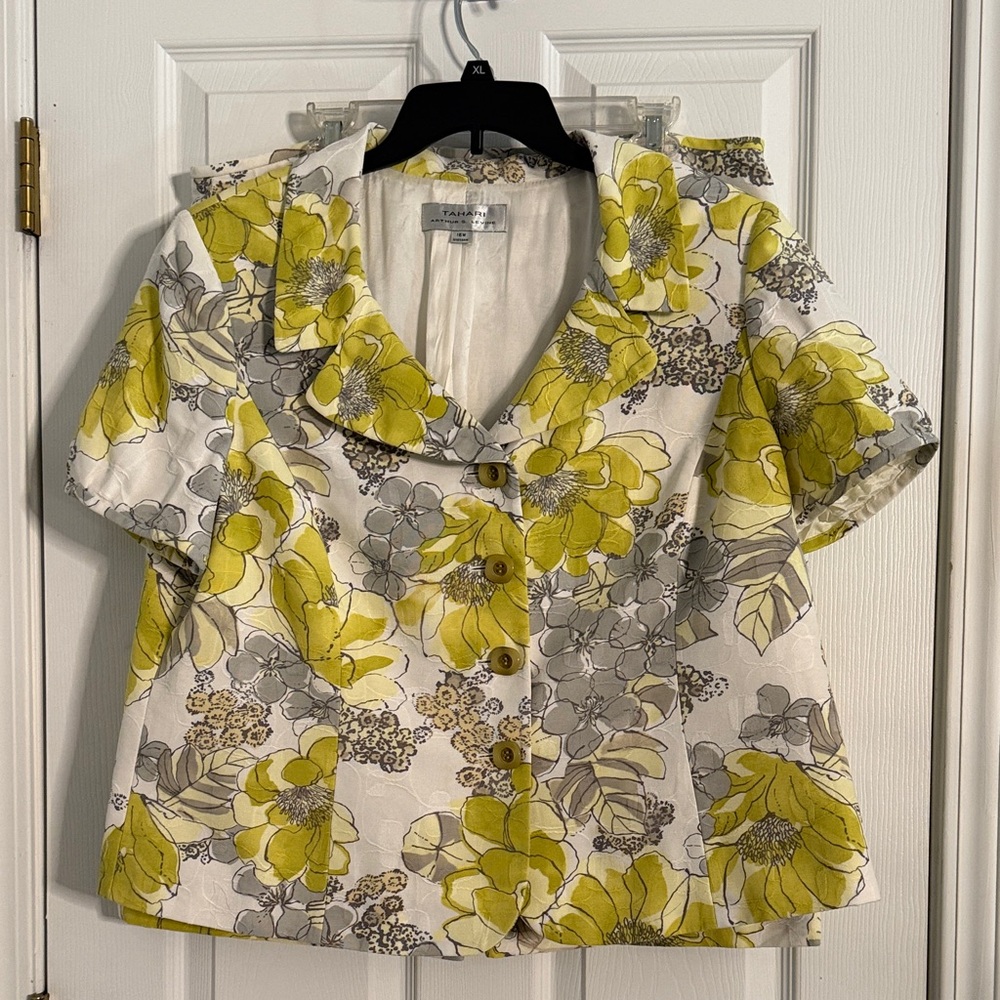 Tahari Yellow and Gray Floral Skirt Suit